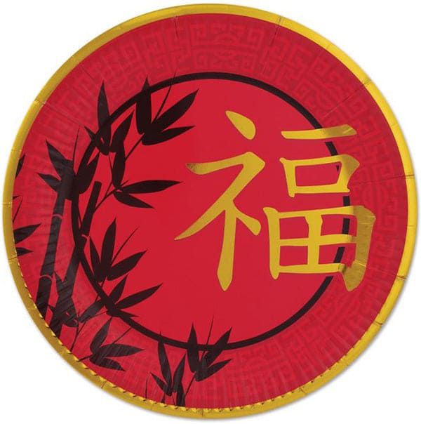 Asian 9in Round Dinner Paper Plates 8ct