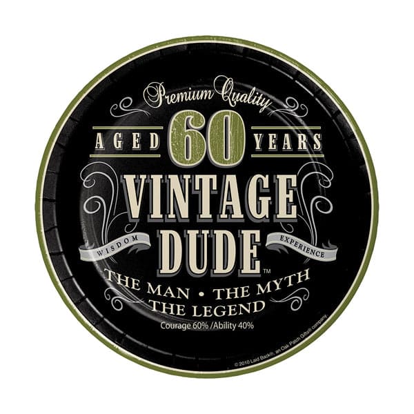 Vintage Dude 60th 7in Round Luncheon Plates
