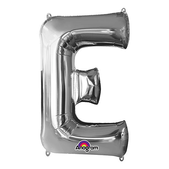 Letter E Silver 33in Metallic Balloon