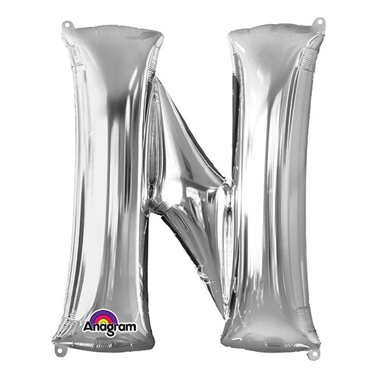 Letter N Silver 33in Metallic Balloon