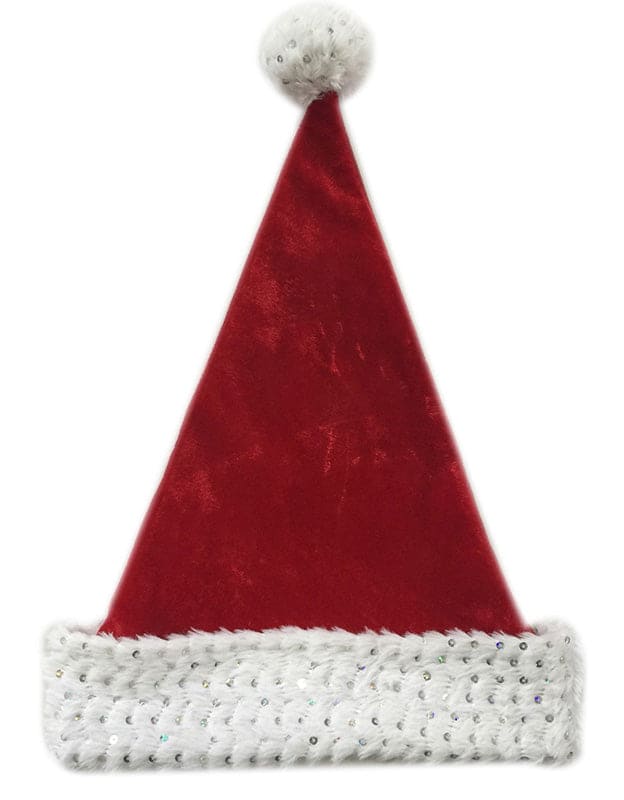 Red Velvet Santa Hat with Sequin Plush Cuff & Pom 17in