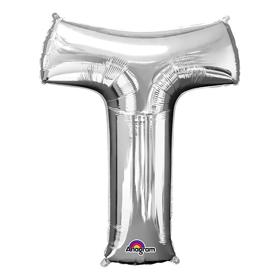 Letter T Silver 33in Metallic Balloon