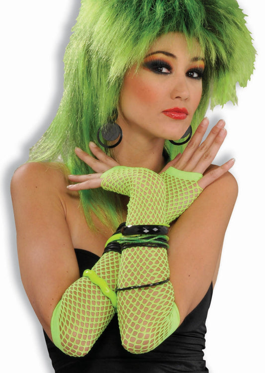 80's Fishnet Fingerless Long Glove Neon Green