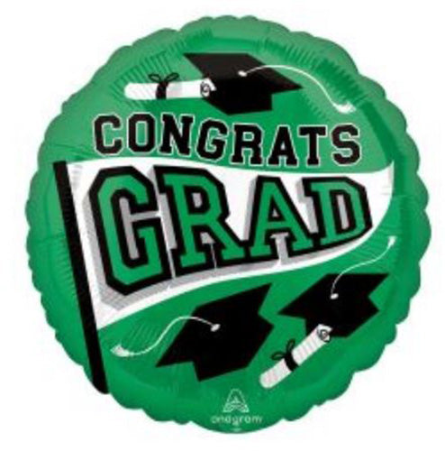 Congrats Grad Graduation 18in Metallic Balloon Green