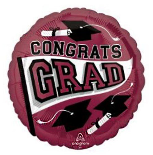 Congrats Grad Graduation 18in Metallic Balloon Burgundy