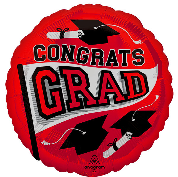 Congrats Grad Graduation 18in Metallic Balloon Red
