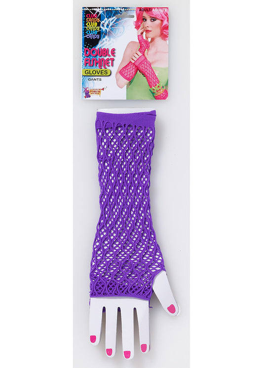 Fingerless Fishnet Gloves Purple Double Fishnet Nylon