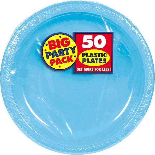 Caribbean Blue Big Party Pack 10.25in Round Banquet Plastic Plates