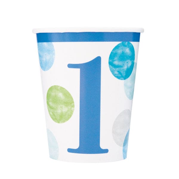 First Birthday Blue Dots 9oz Paper Cups 8 Ct