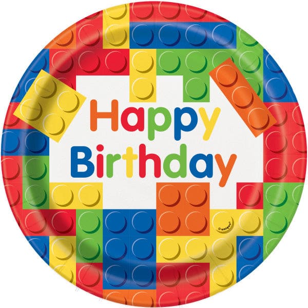 Building Blocks Birthday 9inRound Dinner Paper Plates 8 Ct
