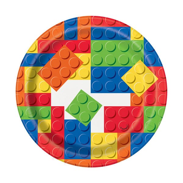 Building Blocks Birthday 7in Round Luncheon Paper Plates 8 Ct
