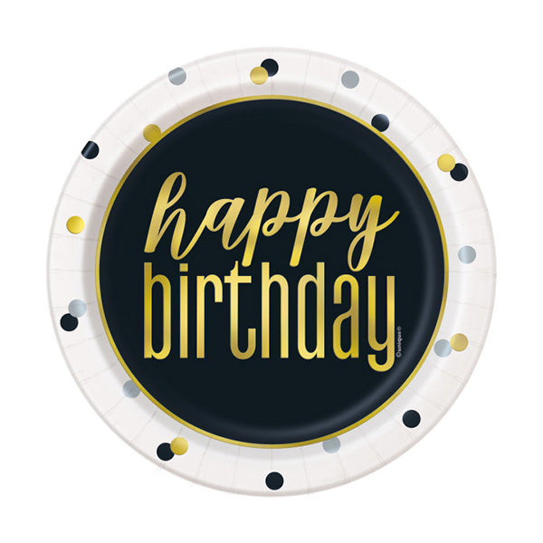 Metallic Happy Birthday 7in Round Luncheon Plates 8 Ct