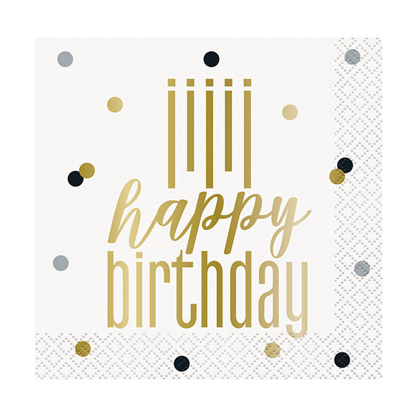 Metallic Happy Birthday Beverage Napkins 16 Ct