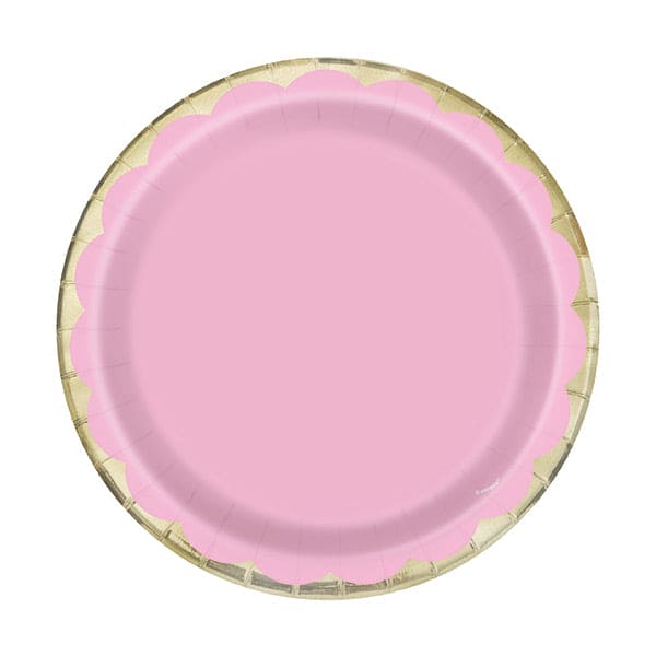 Pink Scalloped Gold Round 7in Lunch Paper Plates 10ct