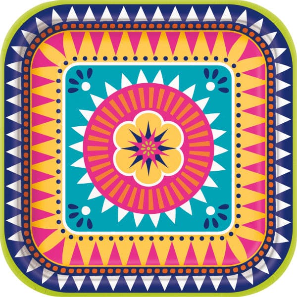 Boho Fiesta 9in Square Dinner Paper Plates 8 Ct