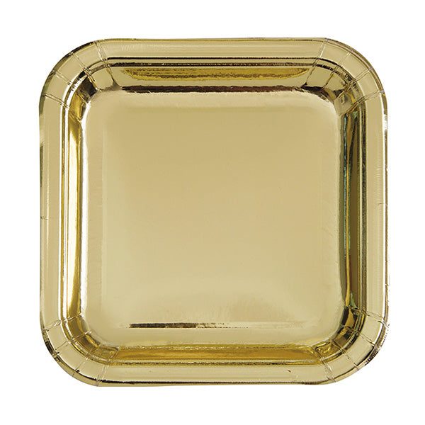 Shiny Gold Foil 7in Square Luncheon Plates 8ct
