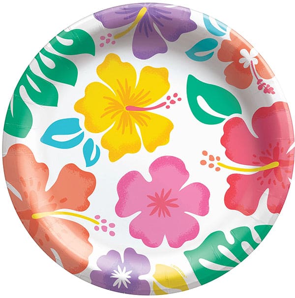 Summer Hibiscus 8.5in Round Dinner Paper Plates 50ct