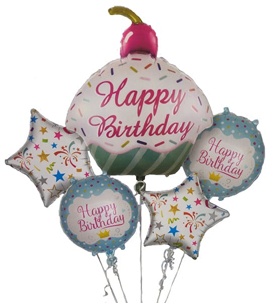 Happy Birthday Cupcake with Starry Balloon Bouquet 5ct