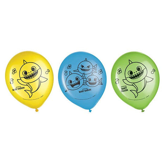 Baby Shark 12in Latex Balloons 6 Ct