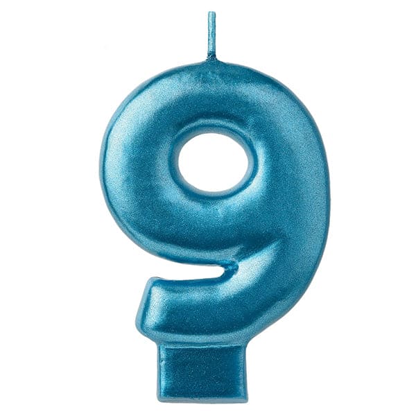 Numeral #9 Metallic Candle - Blue