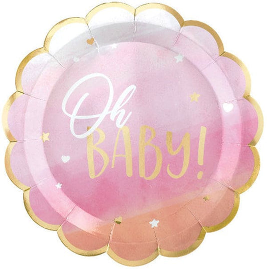 Oh Baby Girl Metallic 10.5in Shaped Banquet Plates