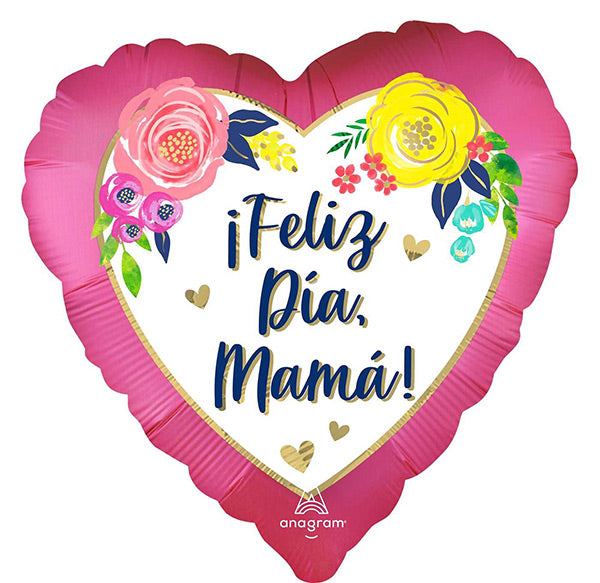 Feliz Dia Mama Watercolor 28in Metallic Balloon