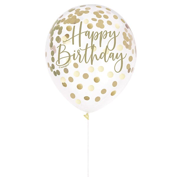 12in Clear Latex Balloon with Gold Foil Confetti 6ct