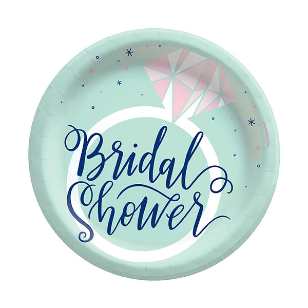 Mint Bridal Shower 7in Round Luncheon Paper Plates 8 Ct