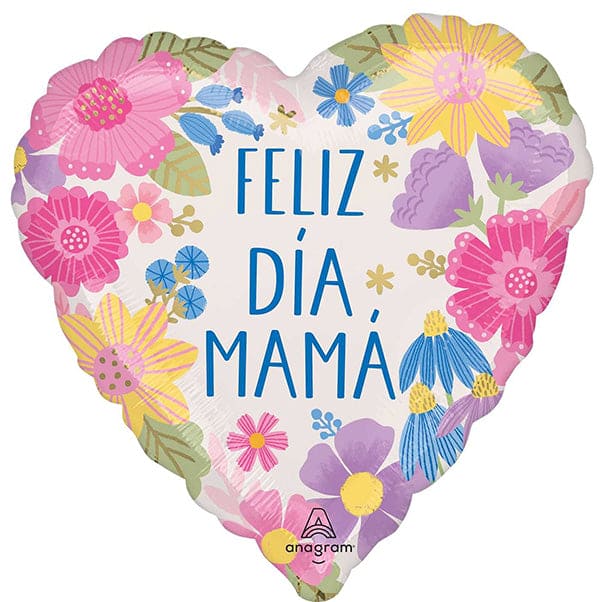 Feliz Dia Mama Heart 18in Metallic Balloon