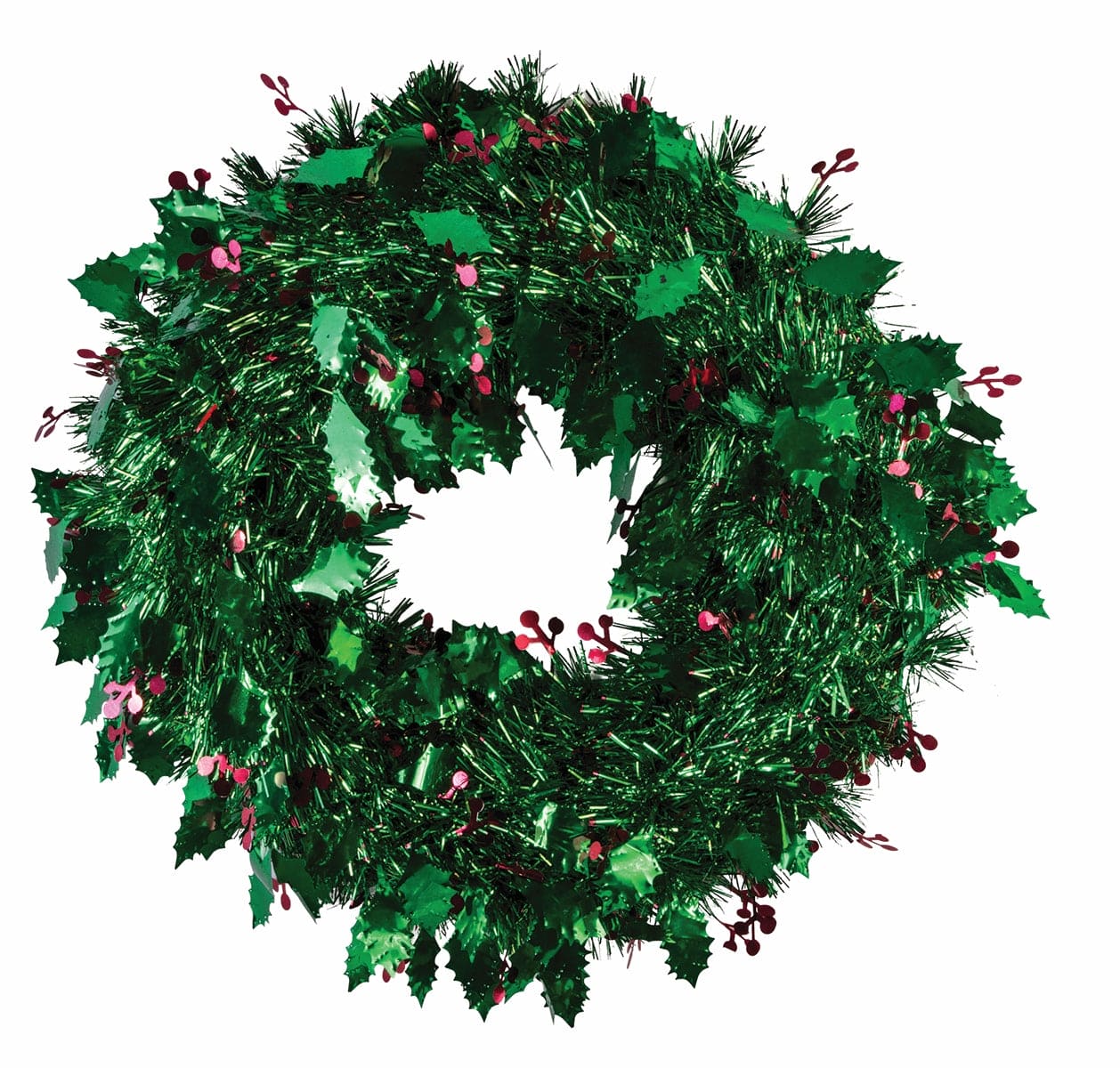 Tinsel Wreath 15in with Holly