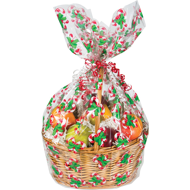 Large Cello Basket Bag - Candy Cane