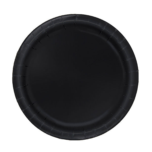 Black 7in Round Luncheon Paper Plates 20ct