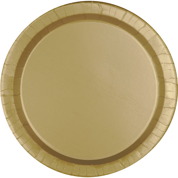 Gold 9in Round Dinner Paper Plates 20ct