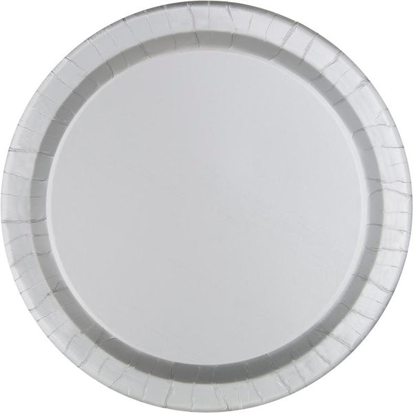 Silver 10in Round Banquet Paper Plates 50ct