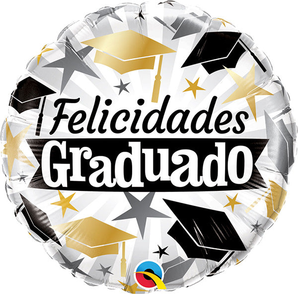 Graduado Black/Gold Caps 18in Metallic Balloon