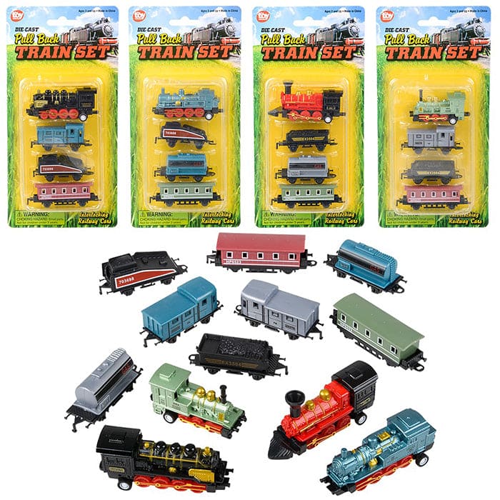 Die-Cast Pull Back Mini Locomotive Train Set 2in