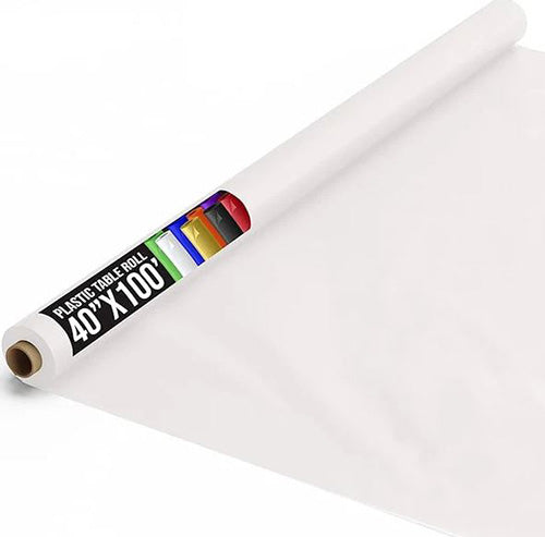 White 40in x 100Ft Plastic Table Cover Roll
