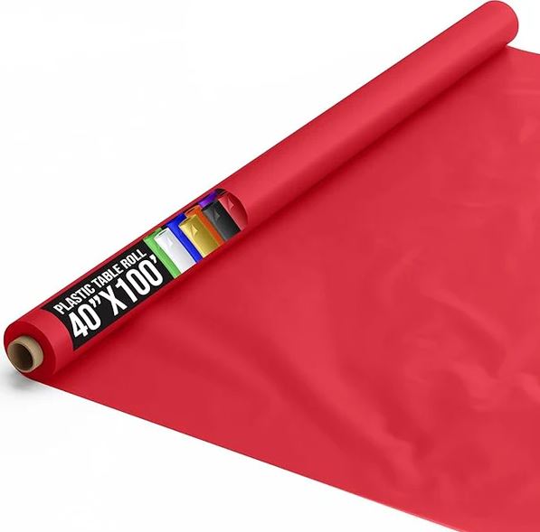 Red 40in x 100Ft Plastic Table Cover Roll