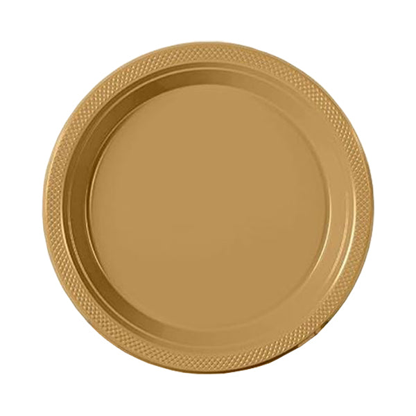 Gold Big Party Pack 7in Round Lunch Plastic Plates 50ct