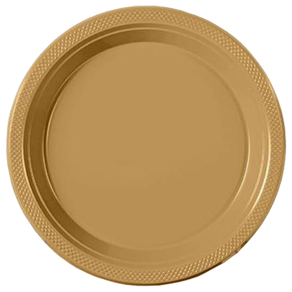 Gold Big Party Pack 9in Round Dinner Plastic Plates 50ct