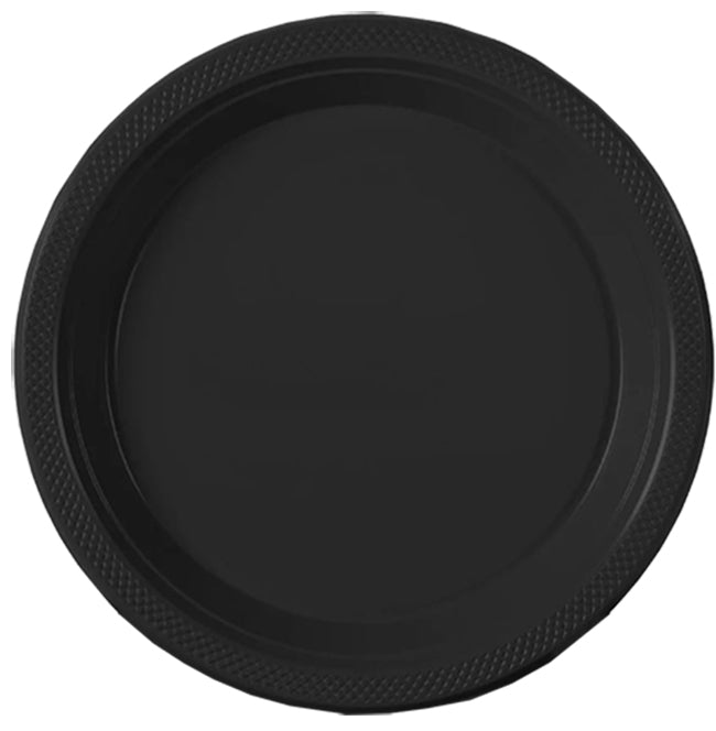 Black 10in Round Banquet Plastic Plates 20ct