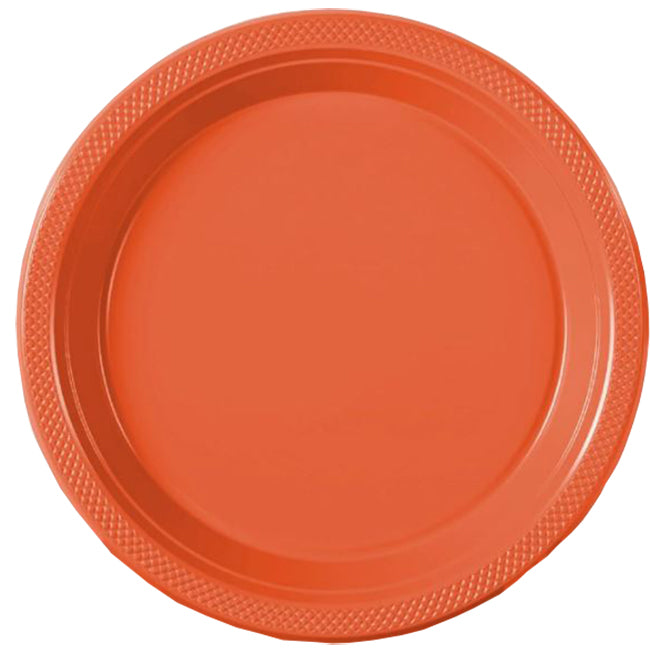 Orange 10in Round Banquet Plastic Plates 20ct