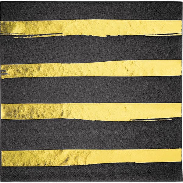 Classic Black Gold Stripe Luncheon Napkins 16ct
