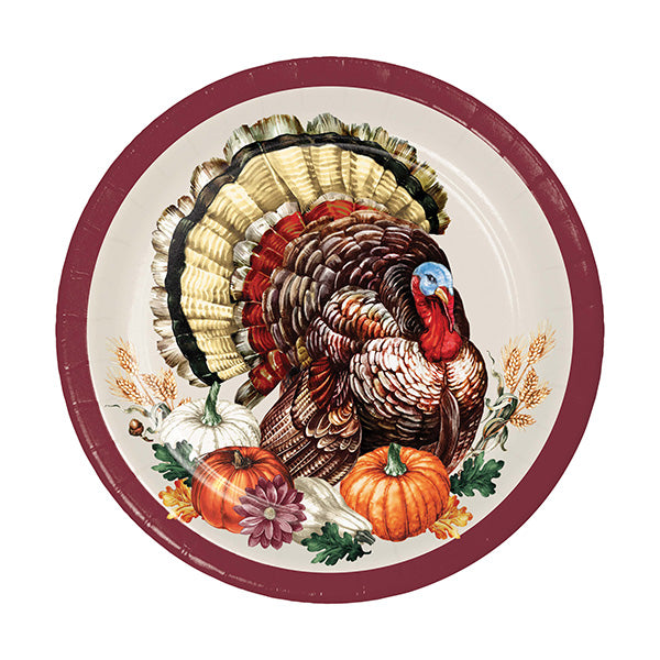 Vintage Turkey 7in Round Luncheon Paper Plates 8ct