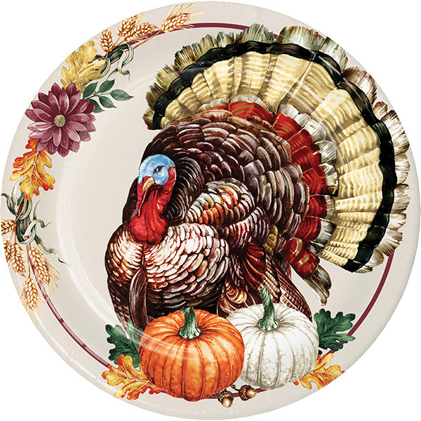 Vintage Turkey 9in Round Dinner Paper Plates 8ct