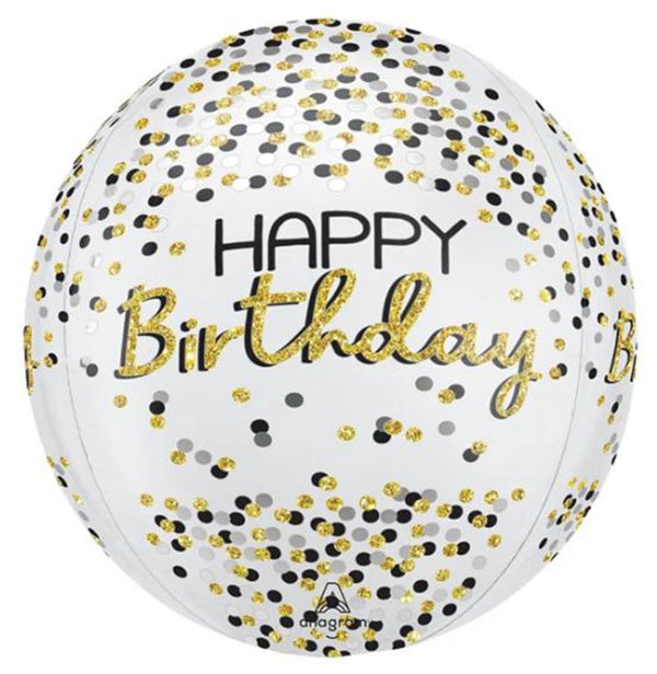Black Silver Gold Birthday 15in Orbz Balloon