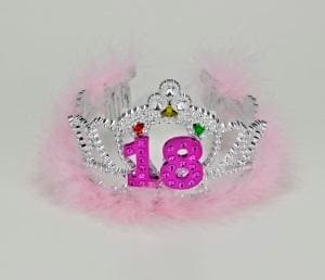 18th Birthday Silver Flashing Tiara with Pink Marabou Feather
