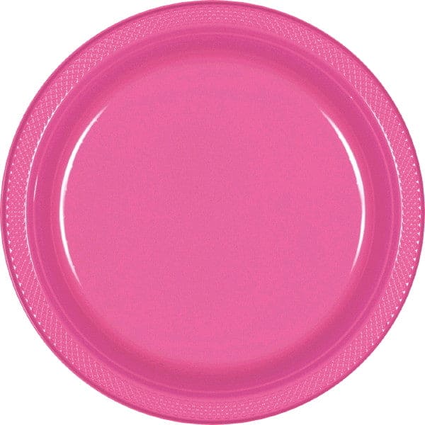 Bright Pink 9in Round Dinner Plastic Plates 20 Ct