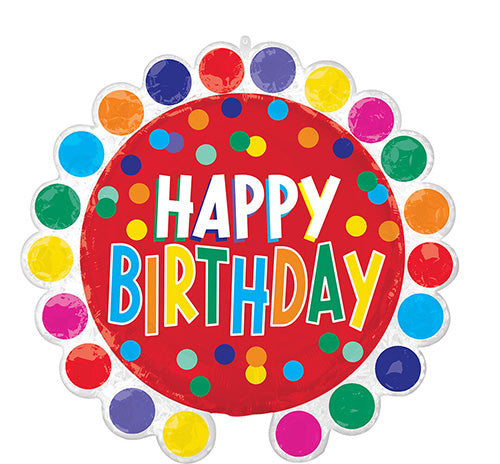 Happy Bday Pom Pom Red 28in Metallic Balloon