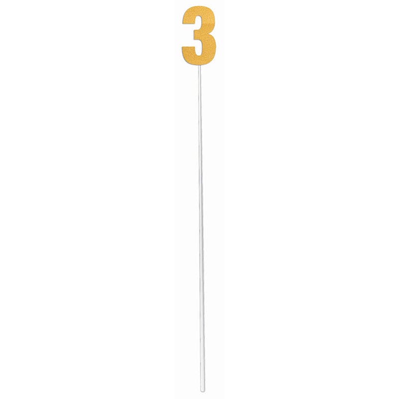 Gold Glitter Cake Topper with 4in pick number "3"